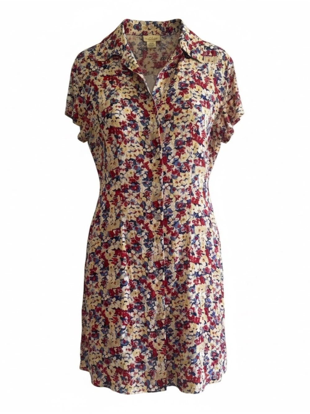 The Limited Floral Button-Up Top in Cream, Red & Blue